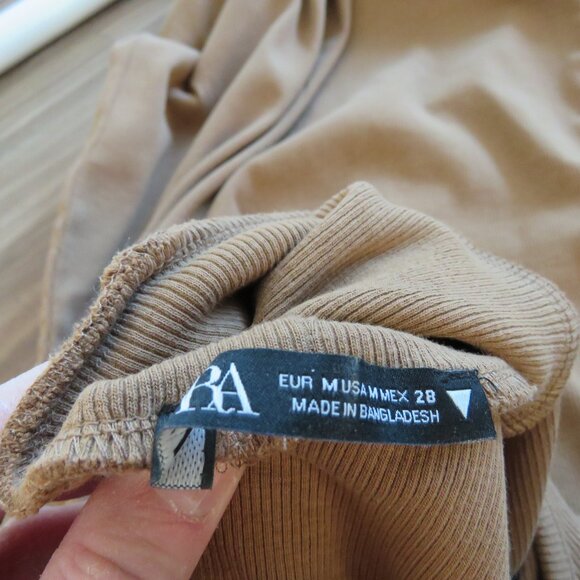 ZARA Ribbed Turtleneck Sleeveless Bodycon Midi Dress in Camel Tan Minimalist M - Picture 14 of 14